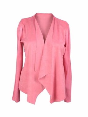 INC International Concepts Pink Faux Suede Drape Cardigan Waterfall Open Front